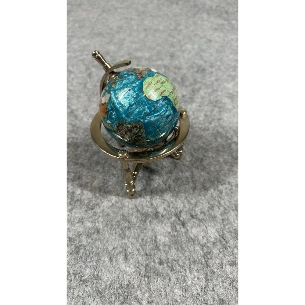 Multicolor Rotating Desktop Globe w Silver Tone Metal Holder